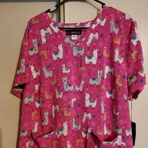 Koi Basics Scrub Top 2x NWT - Llama print